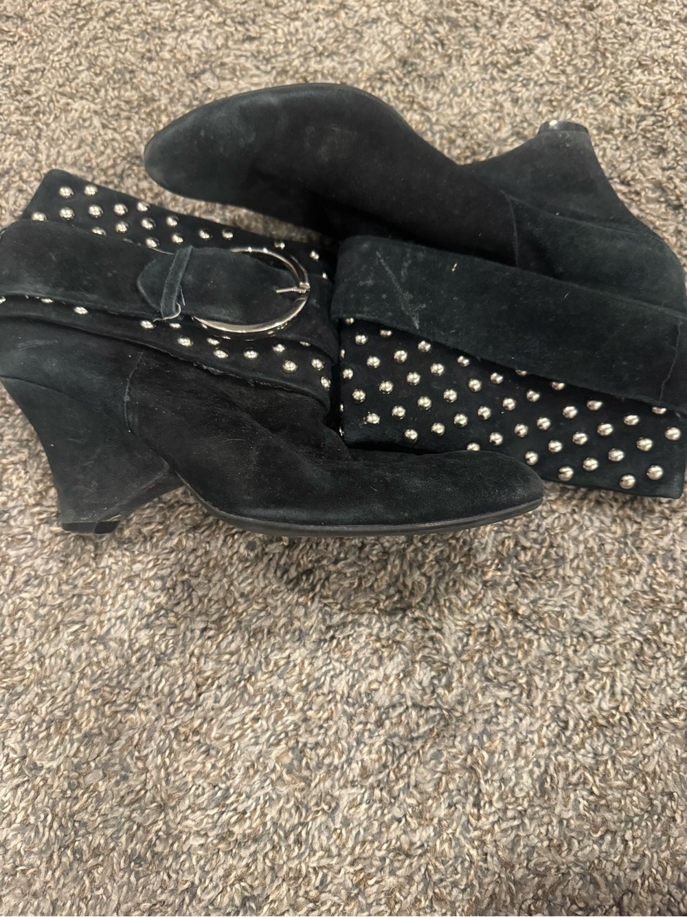 Jeffrey Campbell Black Suede Studded Ankle Booties with Buckle Detail